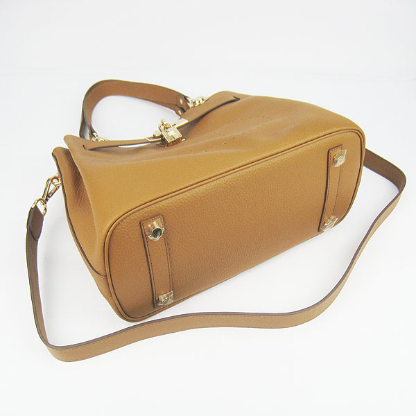 Replica Hermes New Arrival Double-duty leather handbag Light Coffee 60668